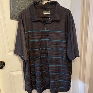 Men's Striped Polo Shirt - Gray and Blue